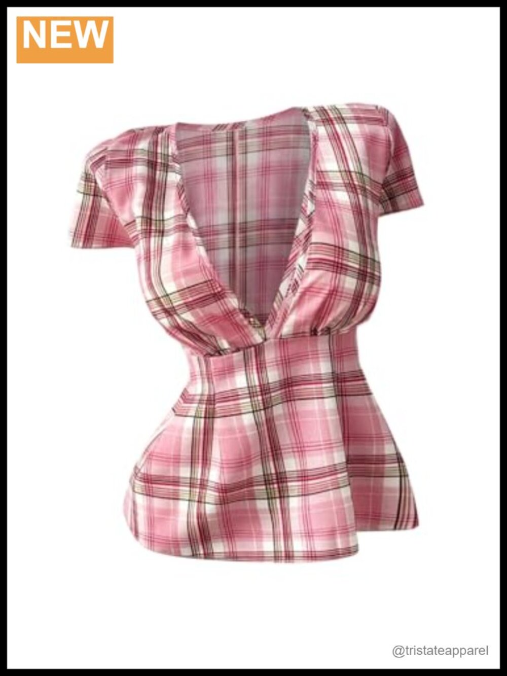 Plus Size Y2K Peplum Babydoll Top Plaid Short Sleeve